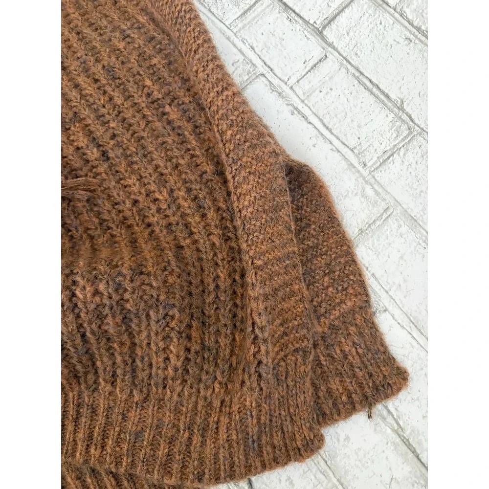 Anthropologie OS Oversized Marled Fringe Knit Poncho